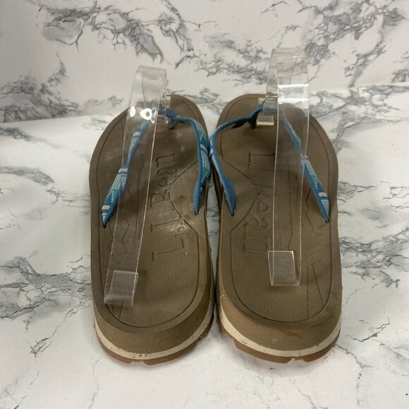 LL Bean Women 10 Flip Flop Sandals Blue Printed Open Toe Outdoor Thick Sole Shoe - Picture 4 of 6